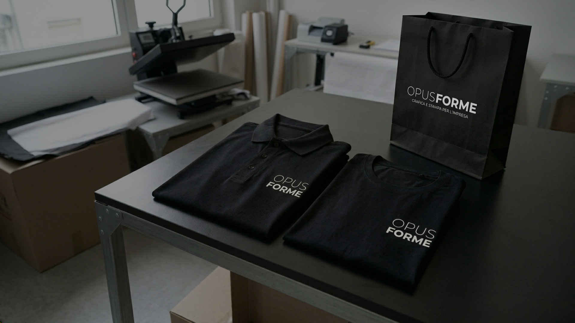 Capi d'abbigliamento personalizzati OPUS FORME nel laboratorio di stampa